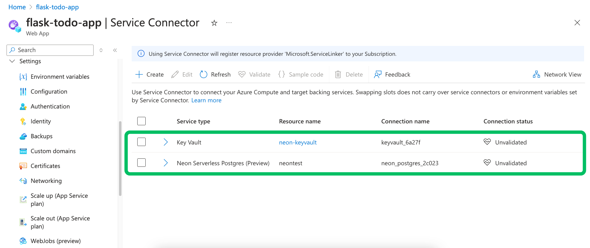 Service Connector Created Successfully