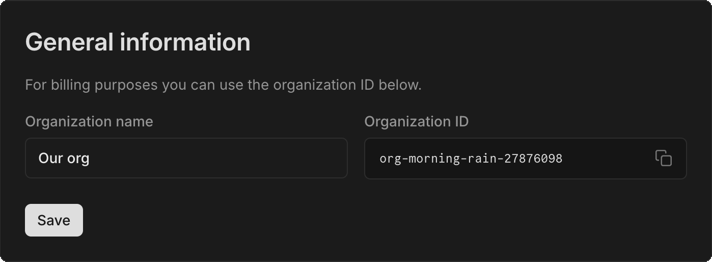 finding your organization ID from the settings page